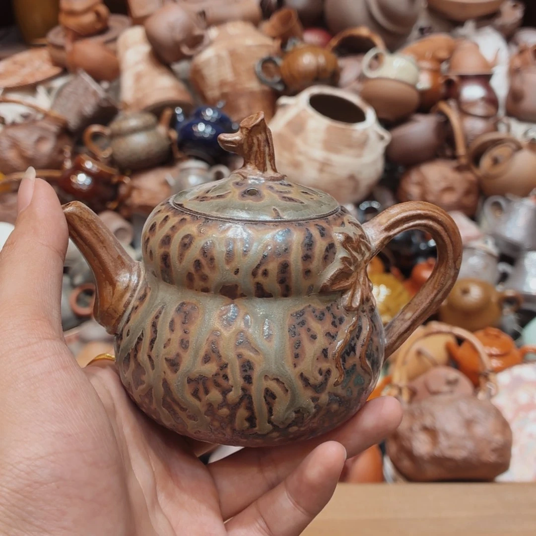 柴烧老岩泥手工茶壶器皿