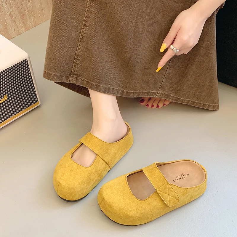 魔术贴玛丽珍半拖鞋女2025春季新款欧若风防滑厚底勃肯拖鞋女外穿