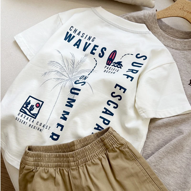 25夏款 原纱冰感运动面料 圆领印花短袖T恤 男童中大童装