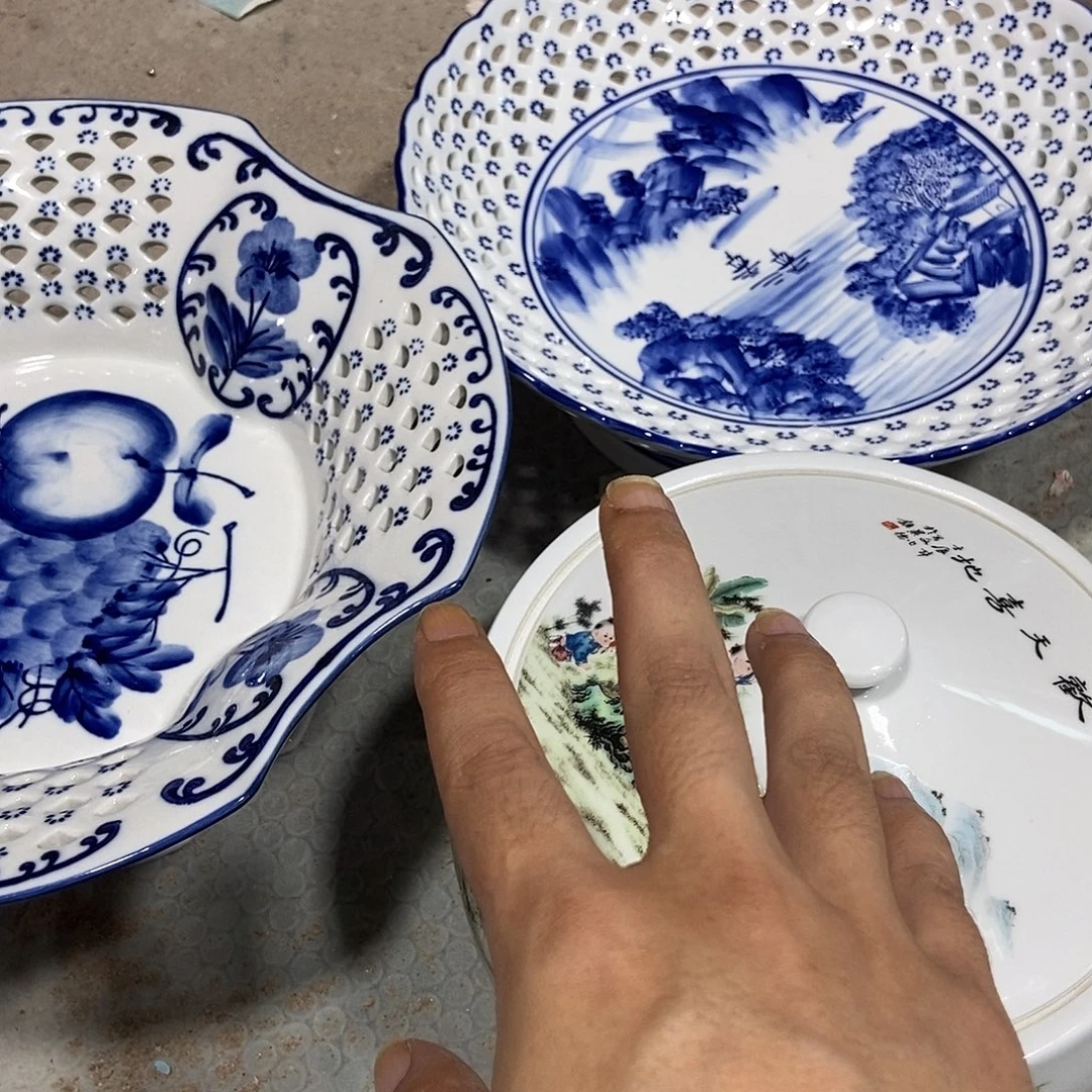 朦***6瓷片景德镇陶瓷盆一起3个