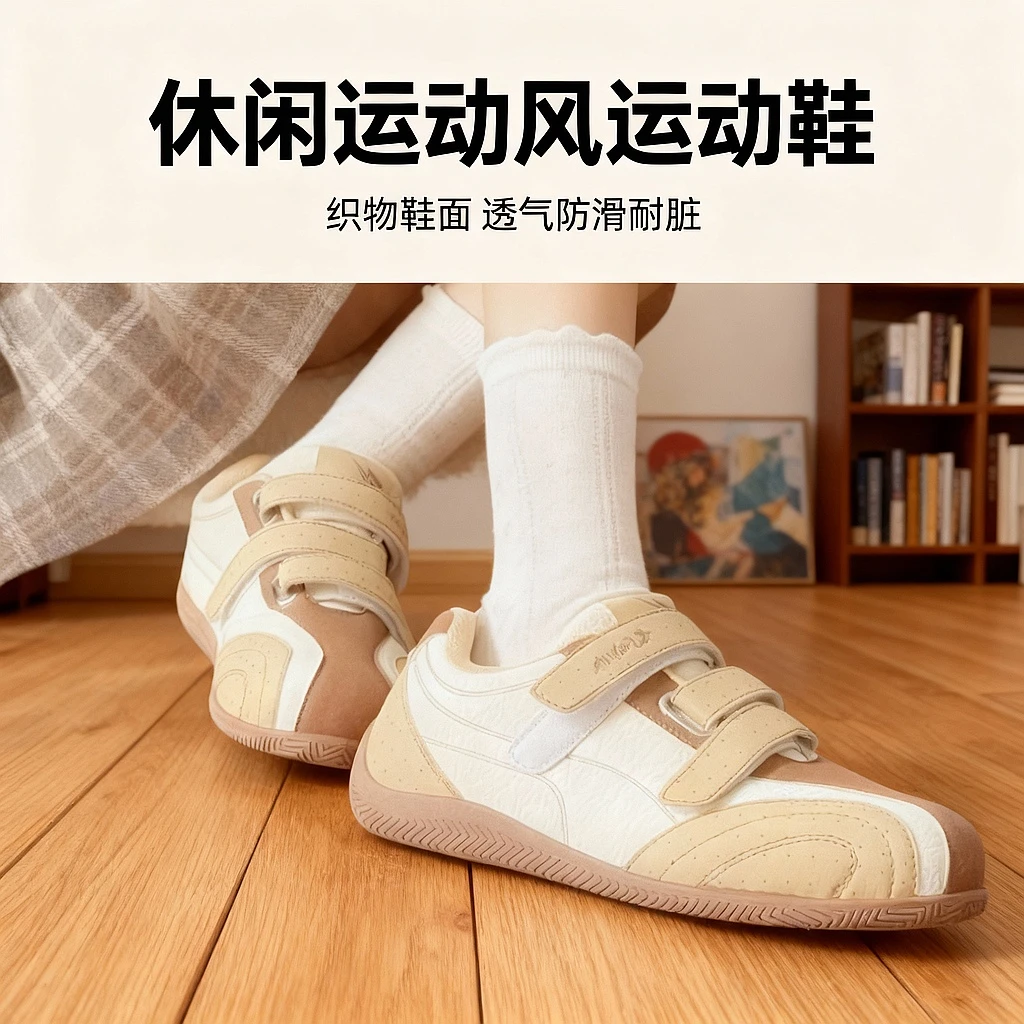 飞跃2025新款魔术贴休闲鞋轻便运动鞋百搭平底板鞋女秋季波点