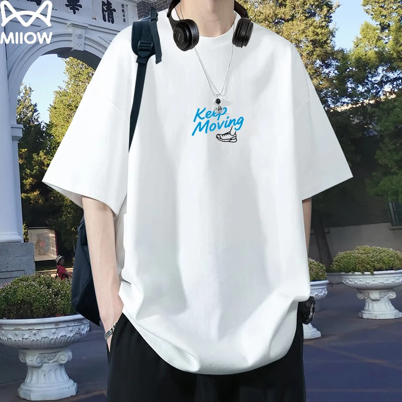 MiiOW/猫人青少年学生纯棉短袖T恤男生夏天潮流运动宽松半袖上衣