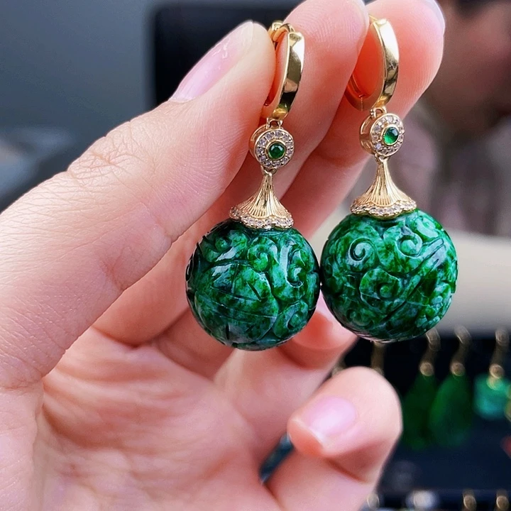 翡翠耳饰银S925镶嵌饰品