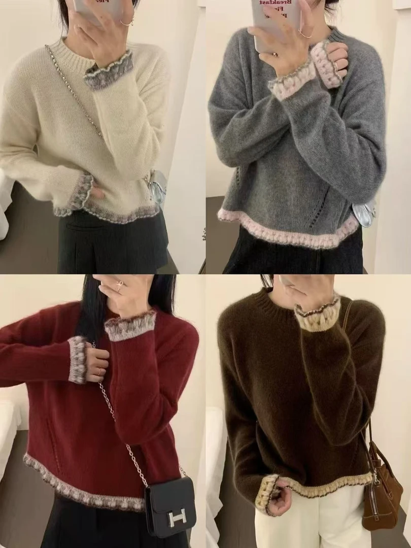 婷·合集高腰修身露脐辣妹短款小个子长袖针织上衣