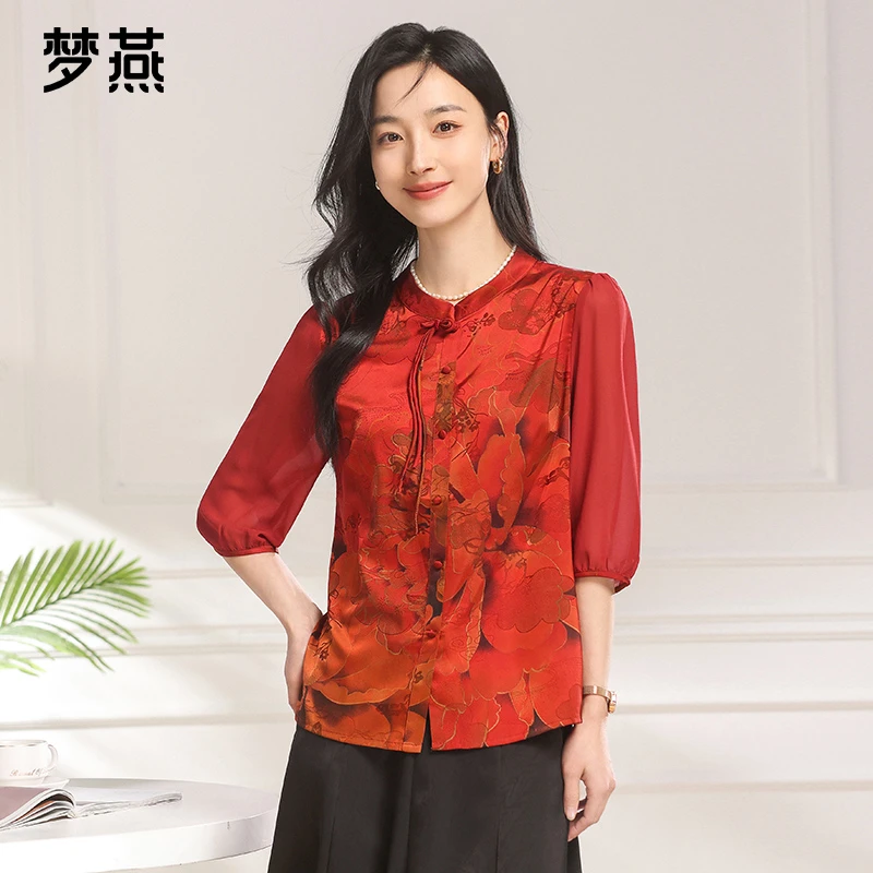 梦燕夏季女款时尚百搭气质新中式宽松休闲国风舒适衬衫BA03B4514
