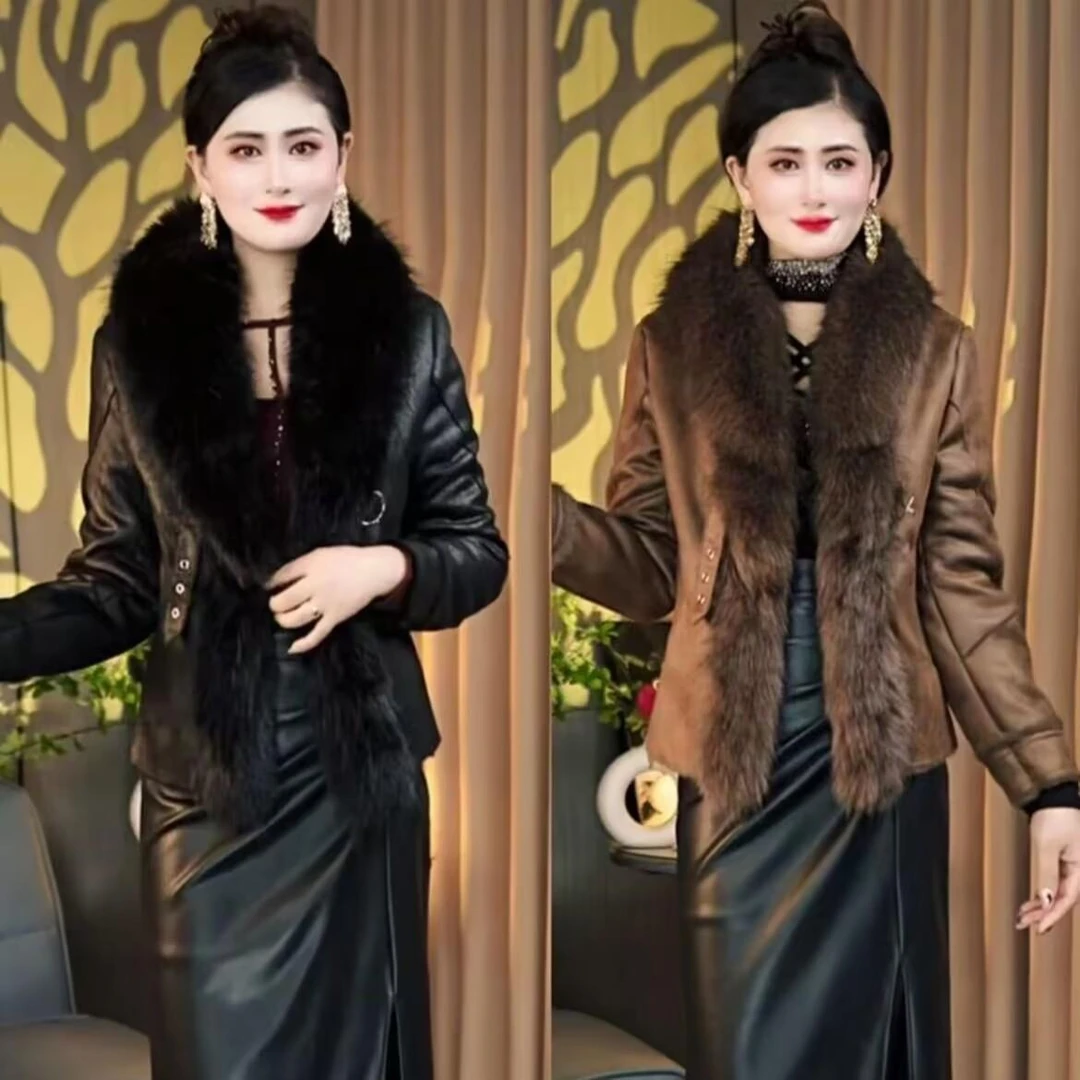 2024秋冬新款气质时尚仿女士毛毛外套仿水貂毛大毛领外套加厚