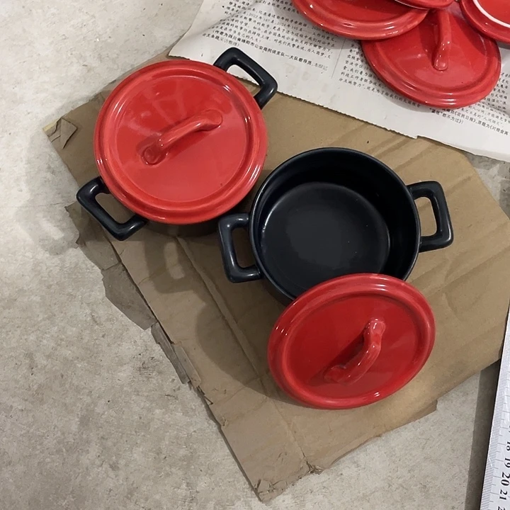 瓷片黑釉小炖盅2个 微瑕