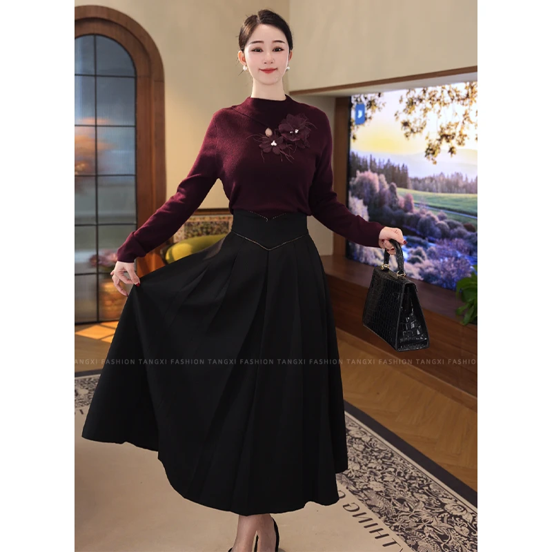 2025秋冬新款女装【JR-20】含羊毛扎花爆款针织衫紫红色内搭毛衣