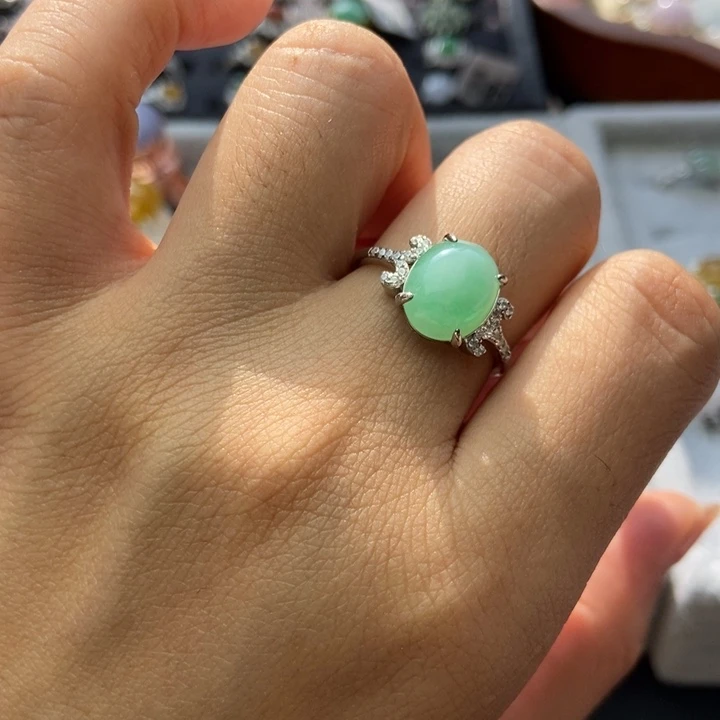翡翠戒指银S925镶嵌戒指