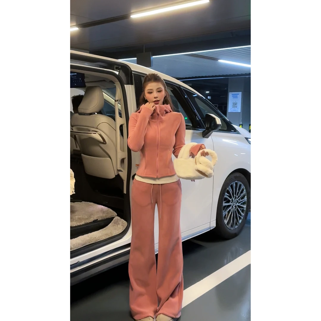 加绒加厚2025冬季新品高级感辣妹运动套装女秋冬慵懒风时尚套装女