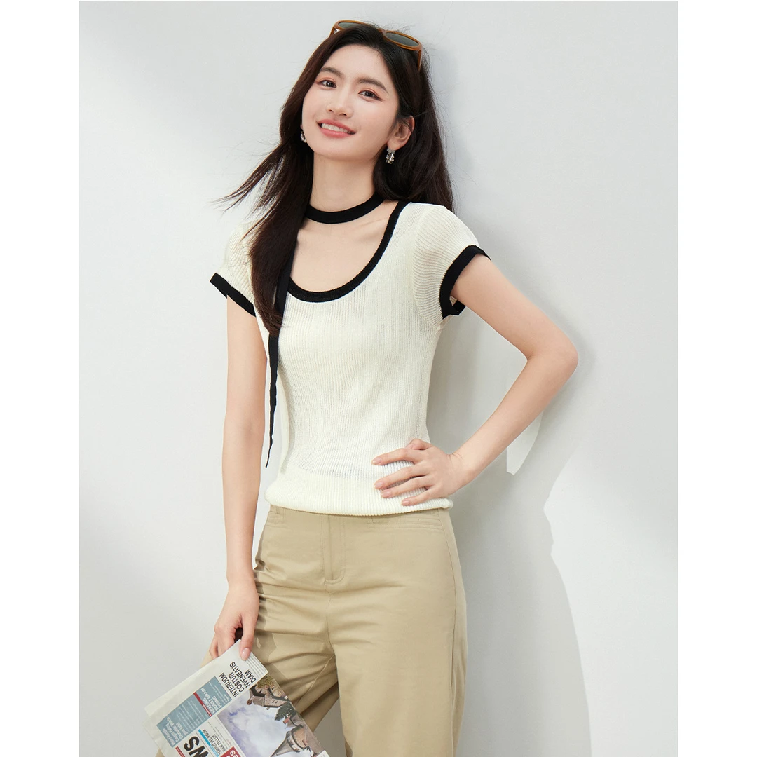 【达人专属】朗文斯汀气质撞色飘带针织衫DZMZ4206C12605