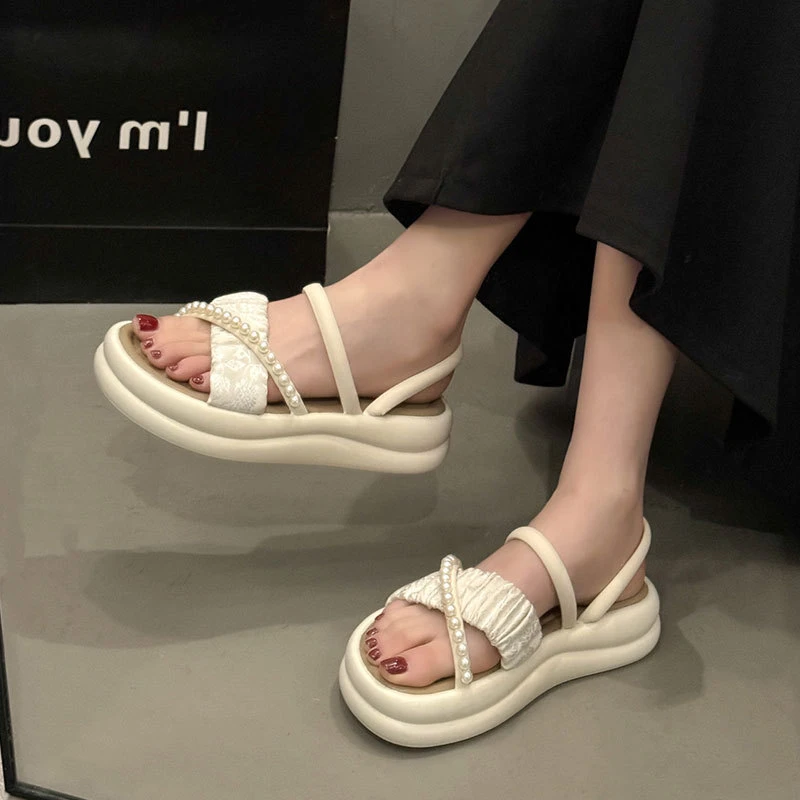 小香风凉鞋女夏外穿厚底百搭小众夏季时装凉鞋罗马鞋网红交叉