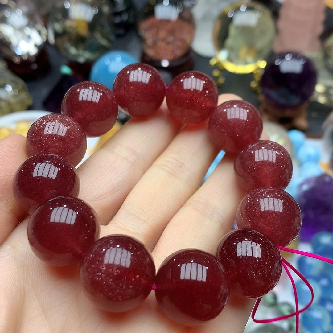 石英质玉未镶嵌珠宝半成品毕业级车厘子红草莓晶手串18mm➕