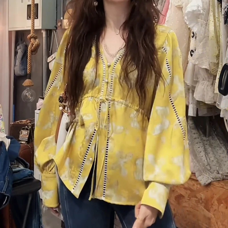 法式宫廷风设计感女2025秋季新款双面印花百搭简约通勤衬衣衬衫女