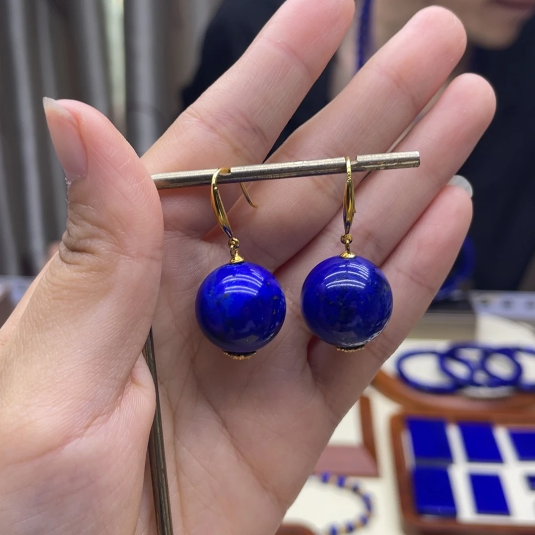 银S925镀金镶嵌青金石耳饰