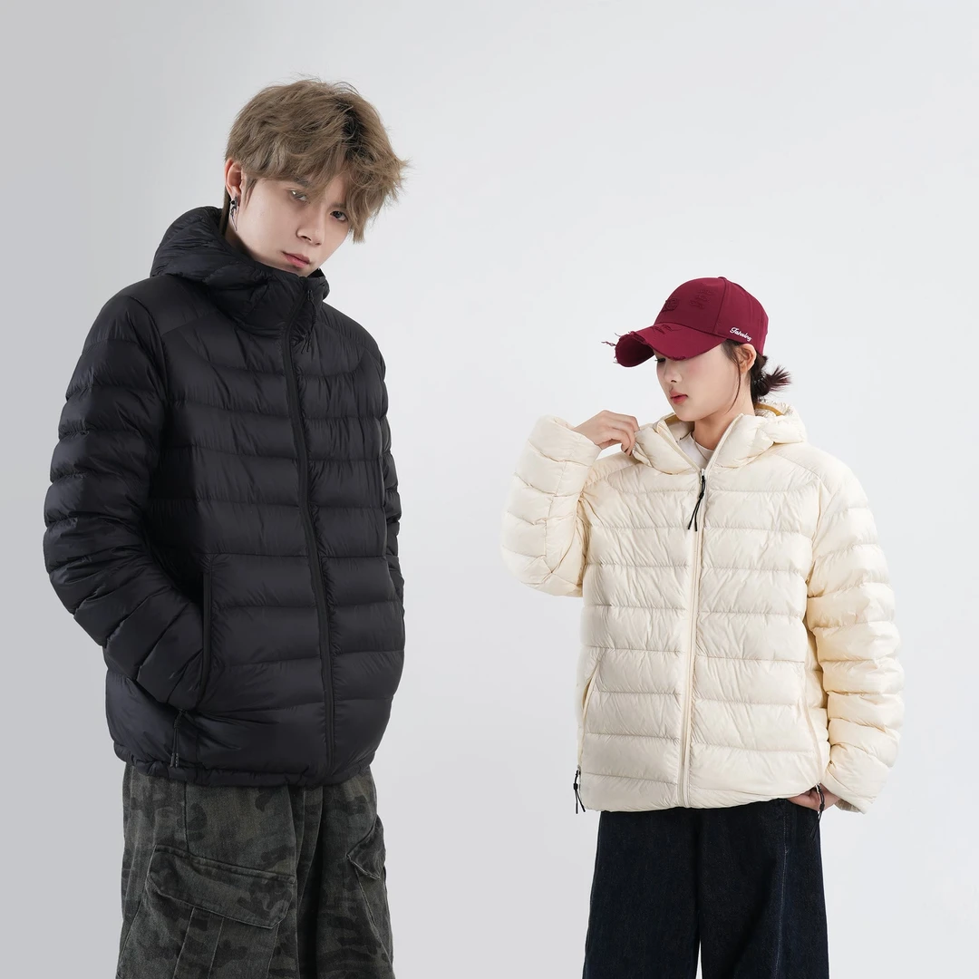 阿叔冬季90白鸭绒排骨羽绒服轻薄防寒保暖情侣连帽外套360-2108