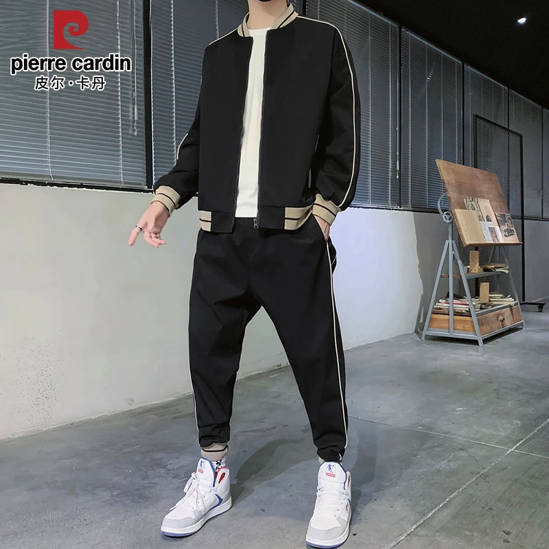 皮尔卡丹运动休闲套装男士秋季新款潮流开衫卫衣搭配束脚裤两件套