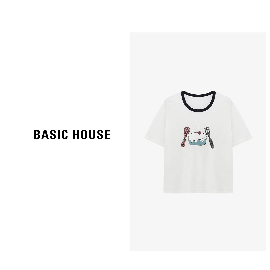 Basic House/百家好休闲夏季宽松印花针织衫-B0625B5FQL2