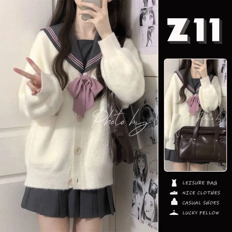 水貂绒针织开衫毛衣女日系学院风宽松百搭软糯毛茸茸小个子jk外套