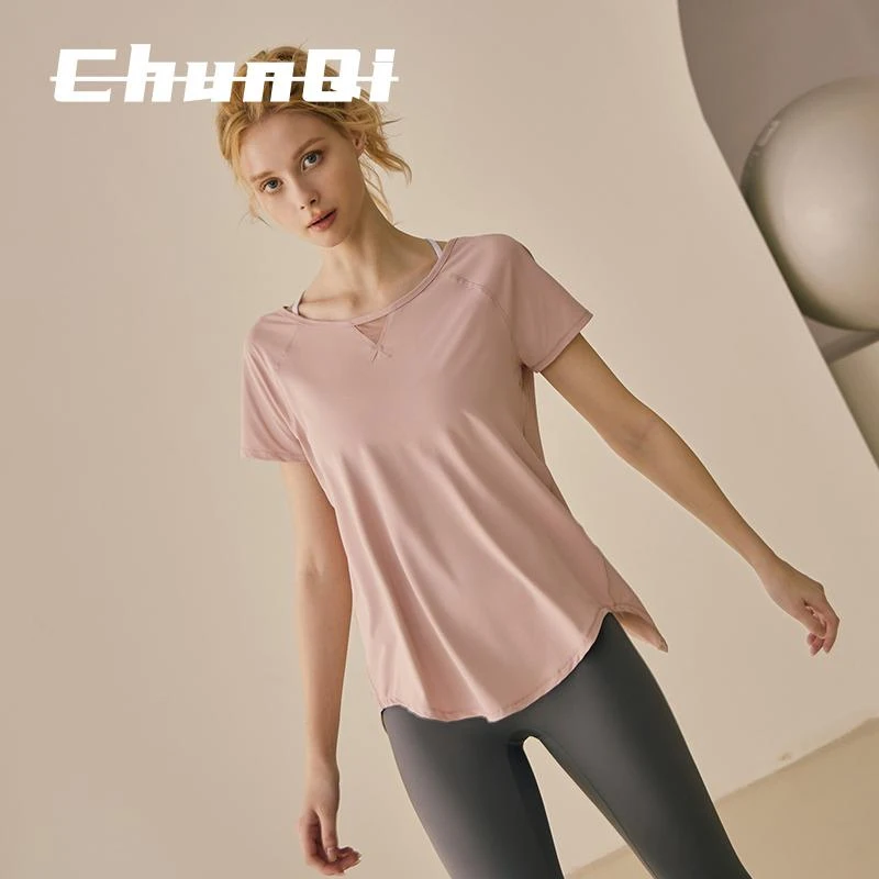 维多利亚宽松瑜伽短袖女健身上衣速干运动短袖网纱罩衫跑步夏薄款