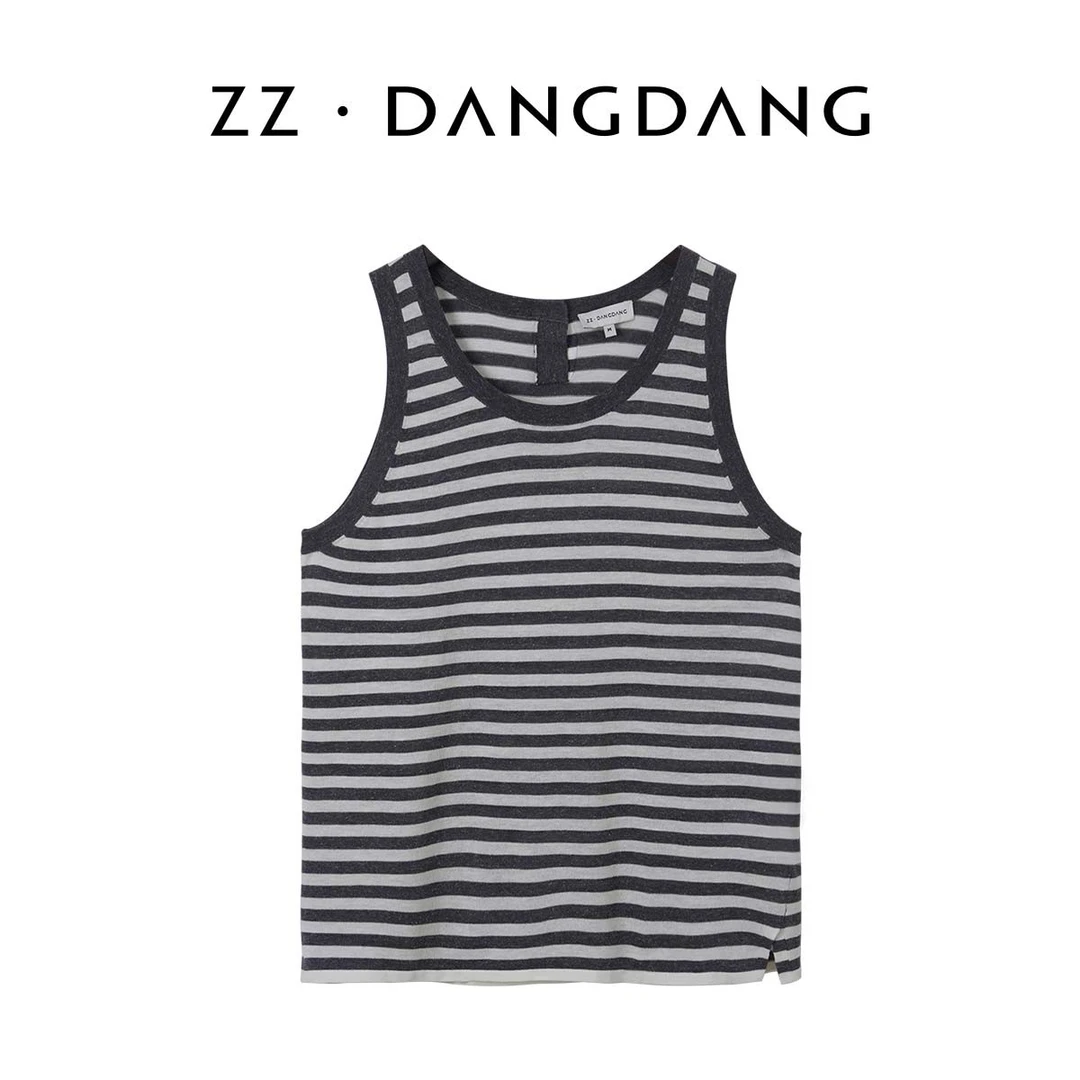 ZZ·DANGDANG【经典永恒】U领亚麻条纹背心复古设计感简约女15425123