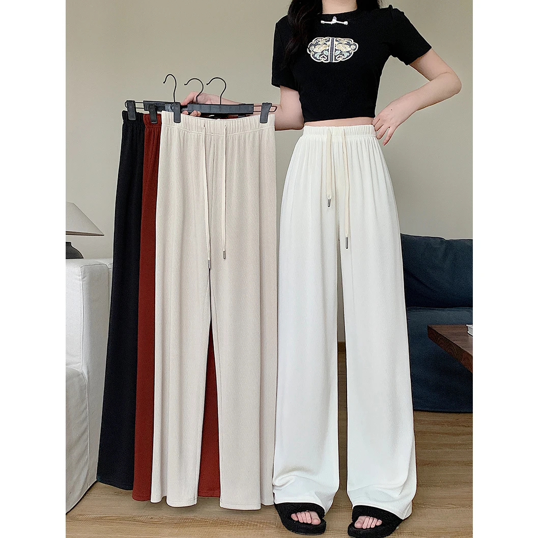 19095（9）夏装新款胖mm大码时尚百搭抽绳松紧腰阔腿裤长裤女裤子