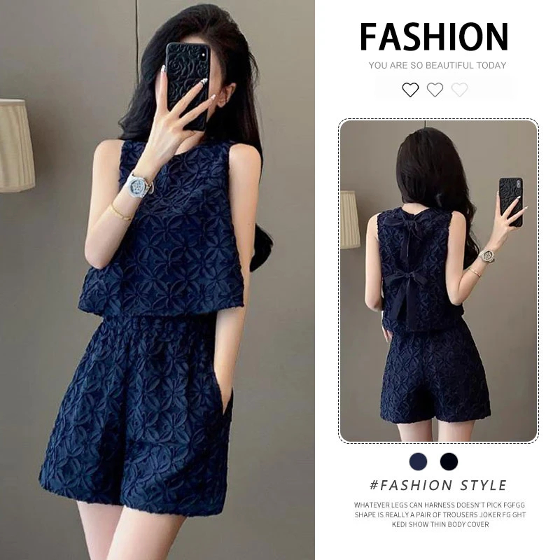 韩版时尚套装女2025年夏季新款气质高级感无袖上衣高腰短裤两件套