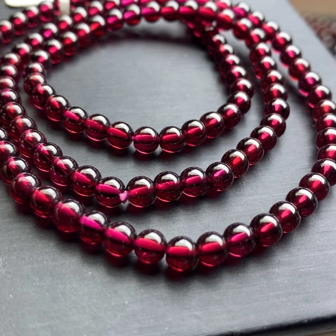 石榴石手链未镶嵌4.8mm毕业级枚红色