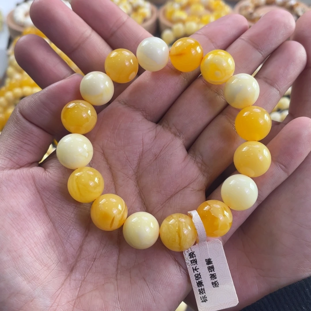 琥珀未镶嵌手链13mm 糖果色妖花蜜蜡圆珠PF100