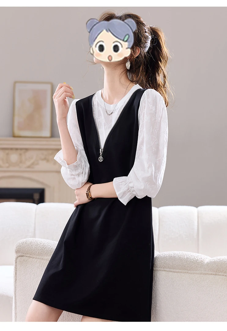 小香风假两件连衣裙女秋季2025新款法式高级感减龄显瘦小个子裙子