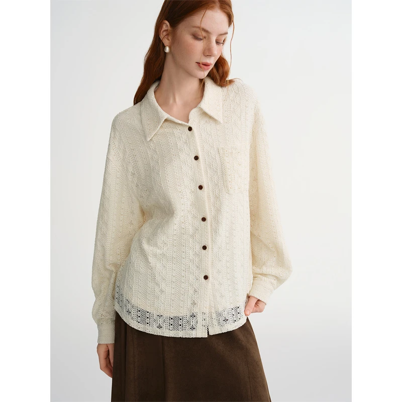 独束大码女装【编织梦境】浪漫艺术感镂空绣衬衫上衣25DS84251