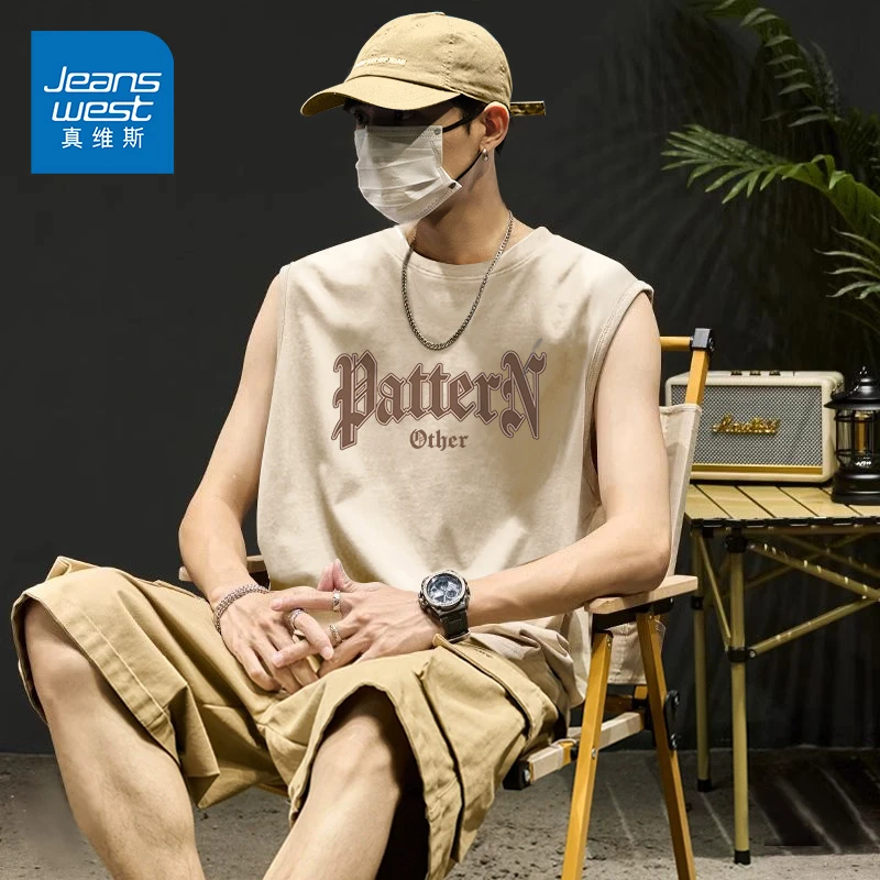 真维斯美式无袖t恤男夏季潮流百搭坎肩上衣纯棉透气宽松套头背心