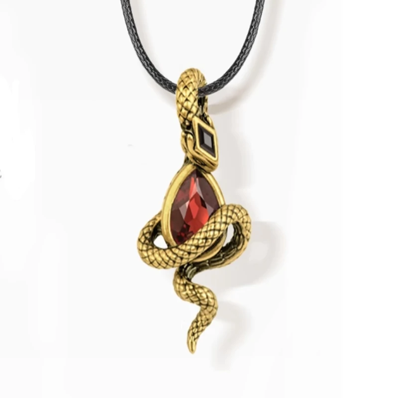 足金灵蛇吊坠生肖蛇九紫离火权杖蛇坠子时尚配皮绳百搭复古红色