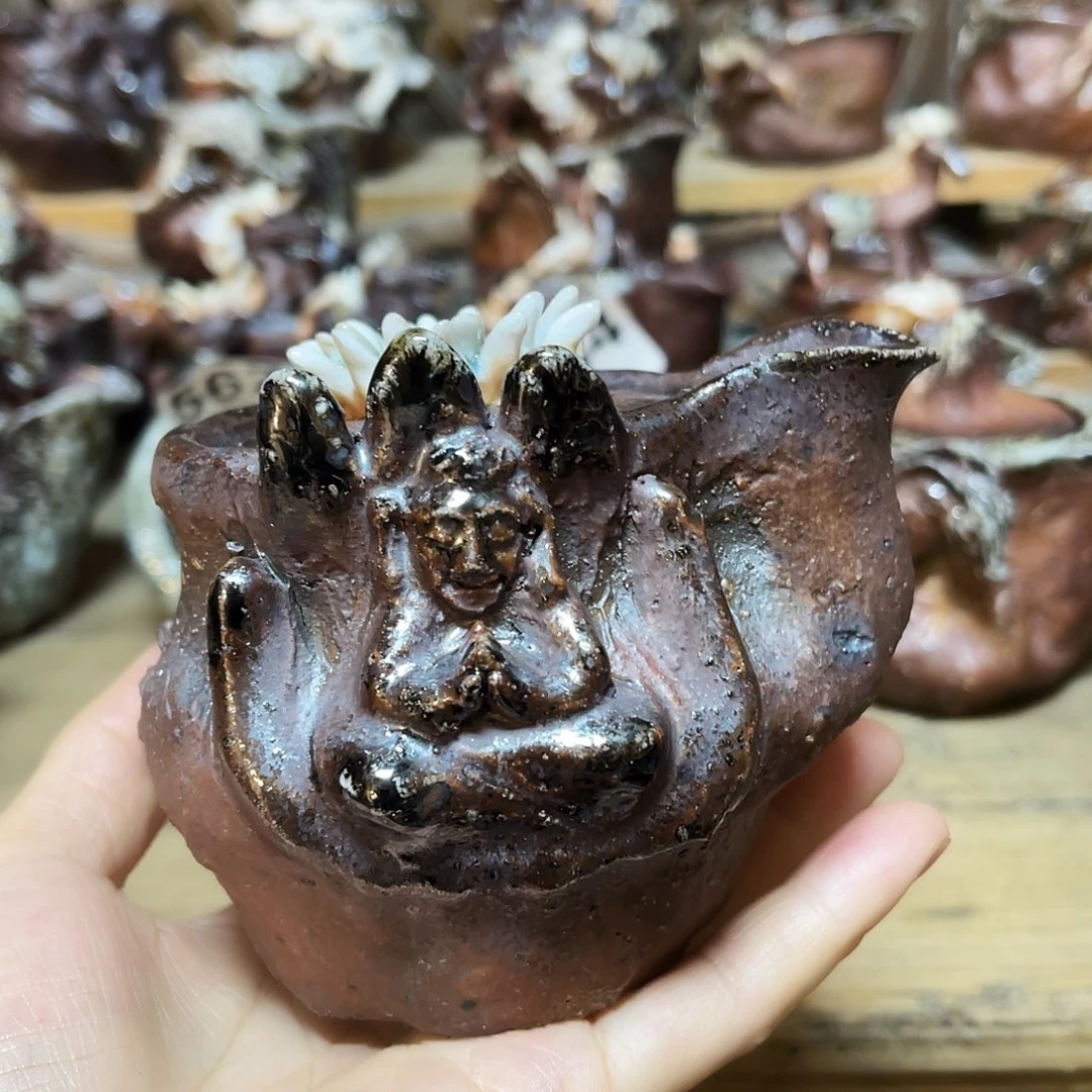 杯柴烧粗陶手捏宝瓶