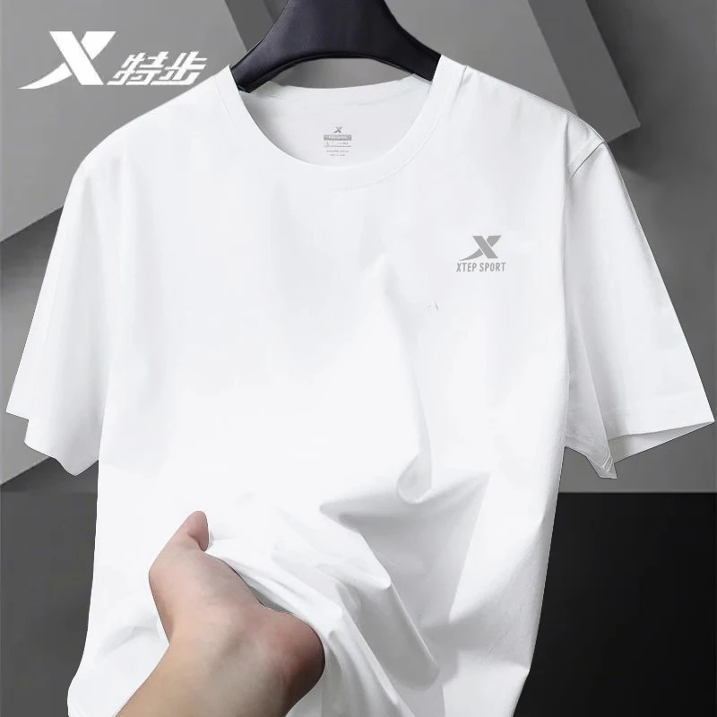 特步夏季速干衣短袖t恤男冰丝薄款白色运动体恤透气半袖正品男装