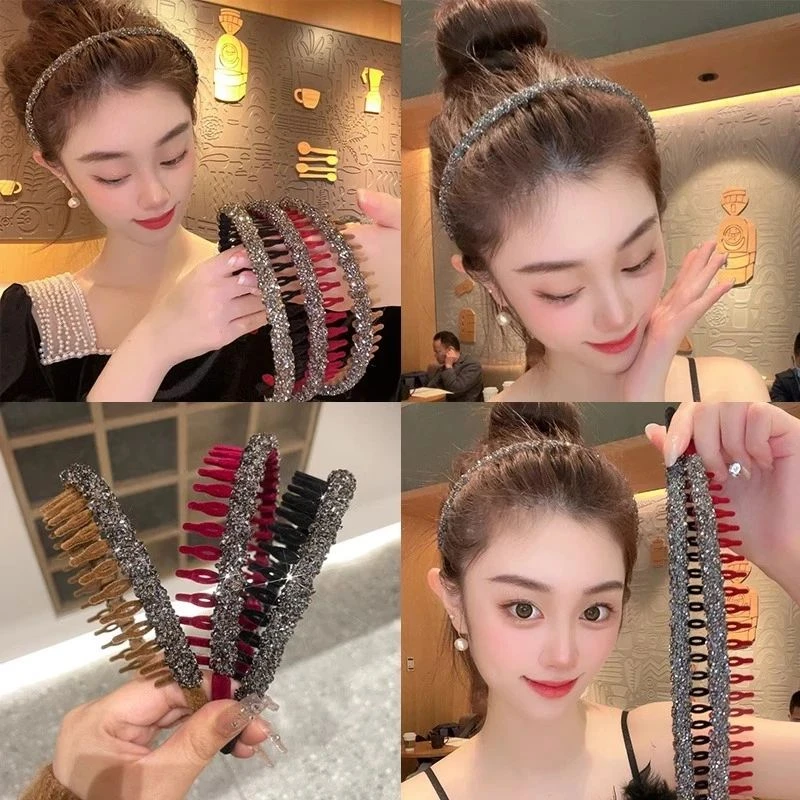 复古丝绒闪闪网红闪钻碎发发箍带齿防滑宽边洗脸头箍超仙气质发箍
