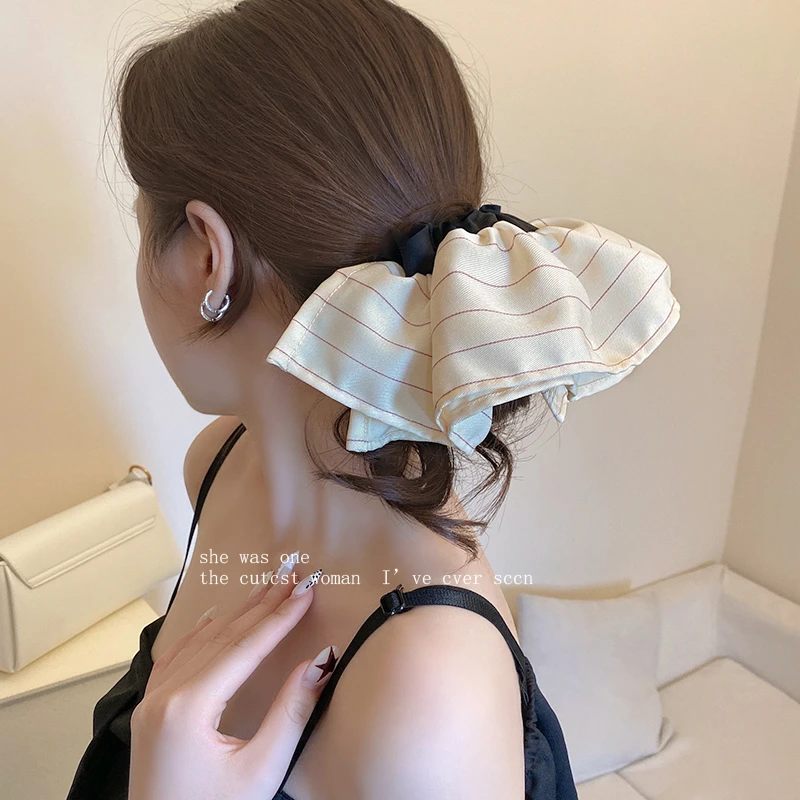 韩系复古裙摆双层条纹发圈高级感通勤气质马尾辫大肠发绳新款发饰