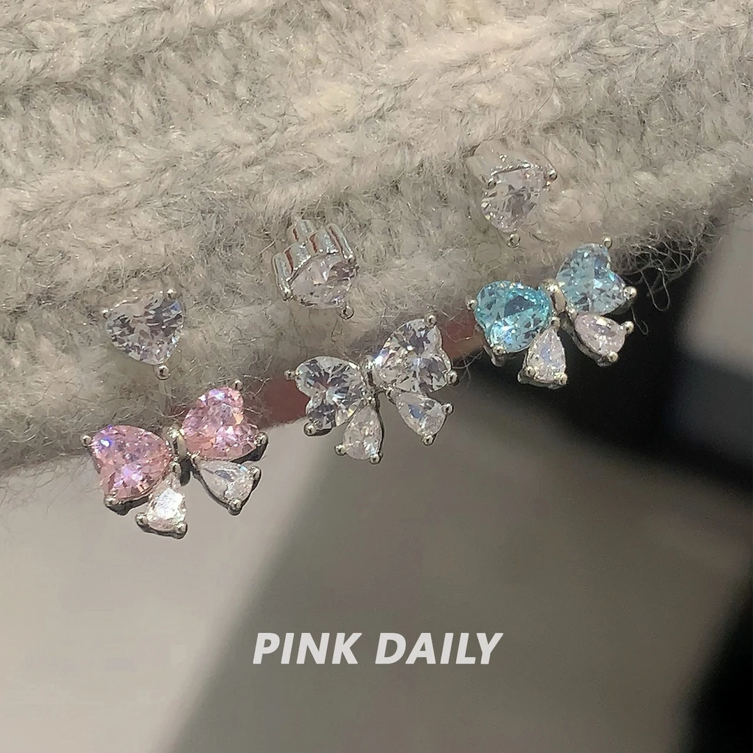 钛钢耳饰 蝴蝶结锆石马蹄环耳钉可爱小众设计感耳骨钉