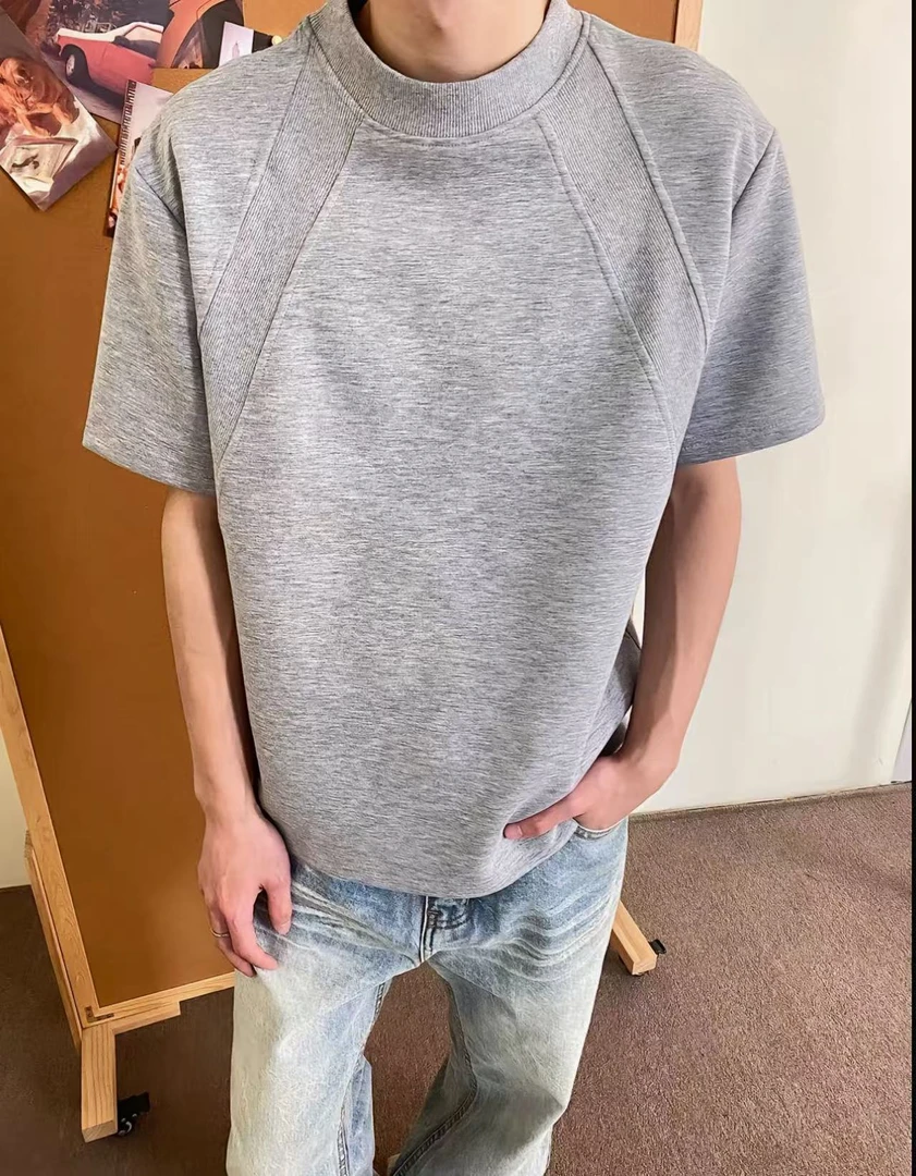 【现货】夏季太空棉空气层拼接短袖T恤抗皱硬挺短款boxy版型