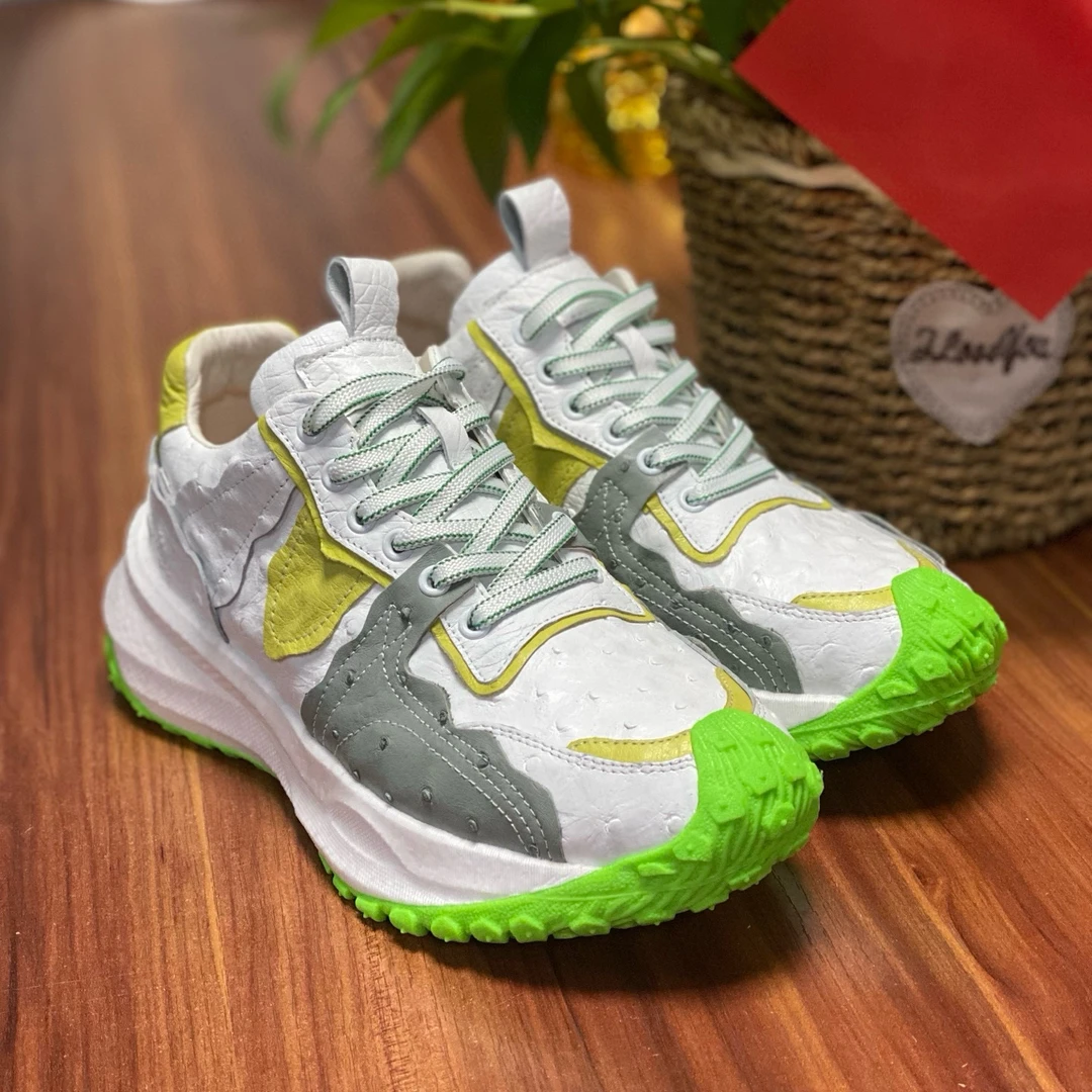 白绿灰鸵鸟皮休闲绿底鞋子时尚百搭户外时尚低帮潮鞋男士