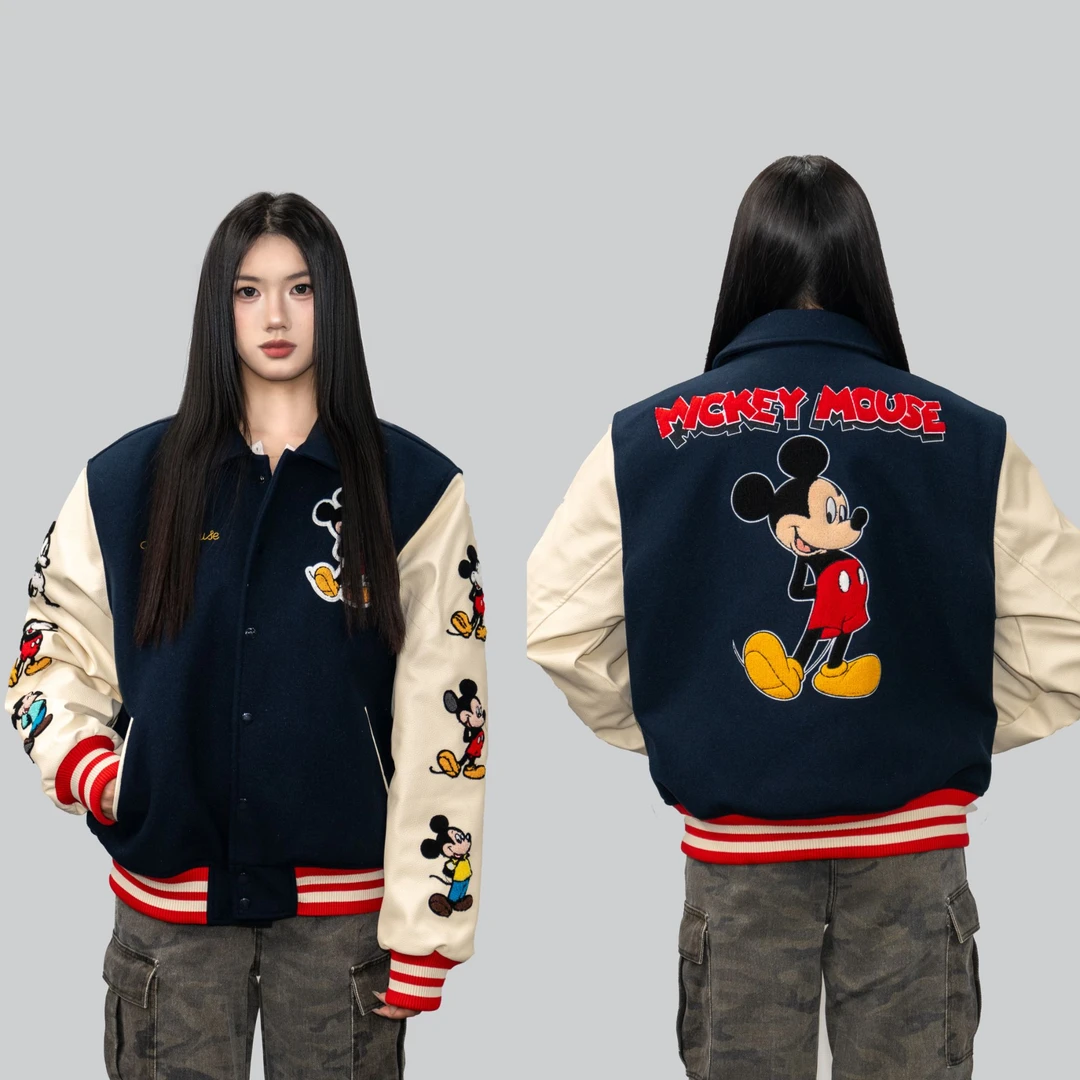 美式棒球服米奇藏青色翻领  秋冬款重磅男女款百搭休闲时尚