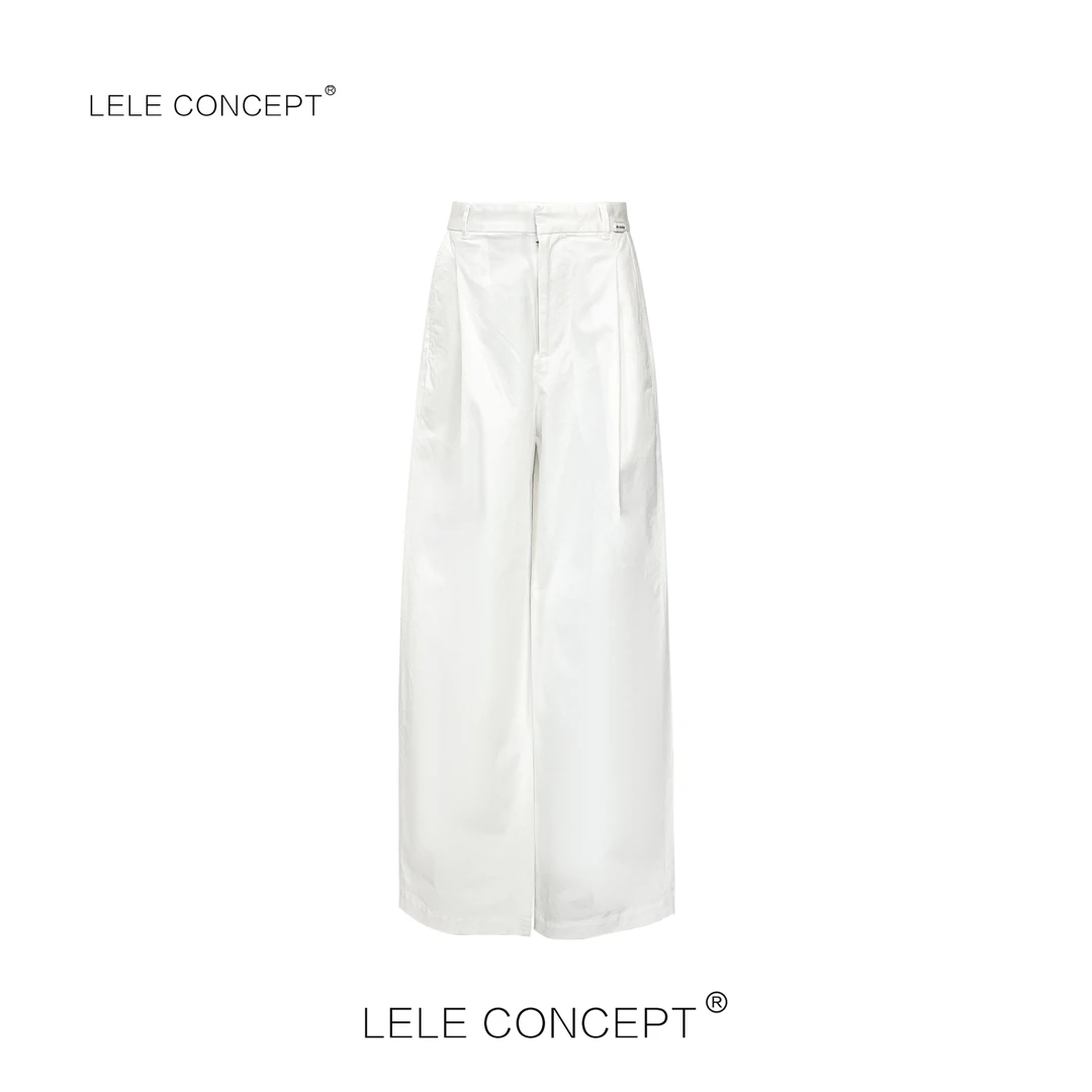 LELE CONCEPT丨「春款上新」百搭时尚翻边白色阔腿裤K0363