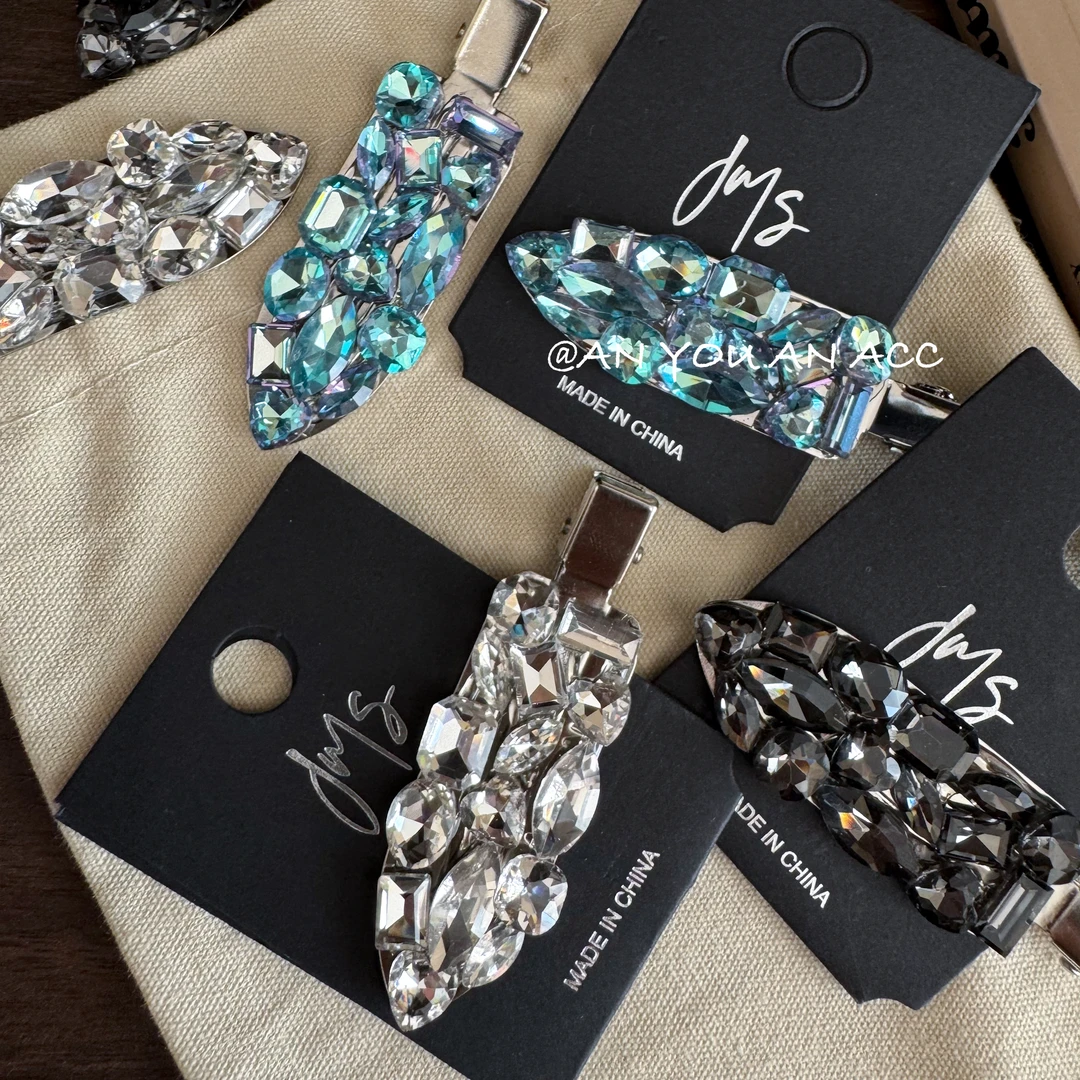 超闪锆石合金发夹～小众精致bling刘海夹前额碎发无痕夹侧边鸭嘴夹