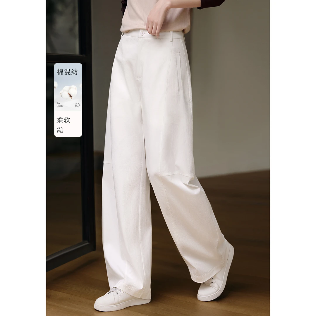 XWI/欣未2025夏日百搭休闲显瘦棉质宽松弯刀裤肌理感阔腿裤3A002