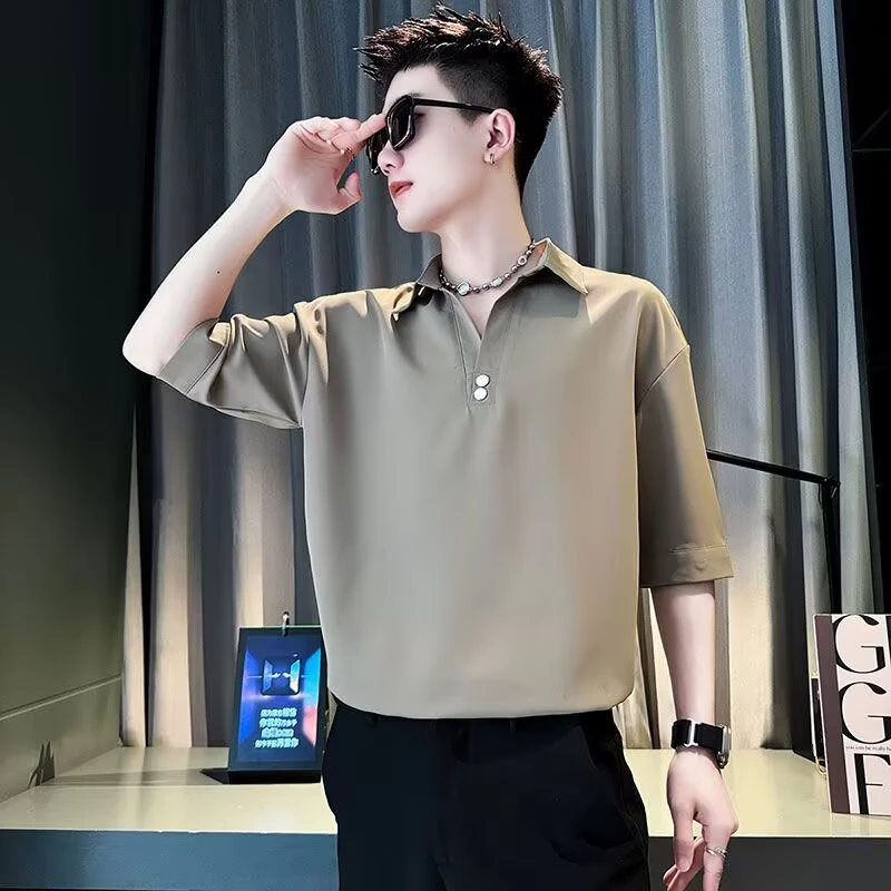 POLO衫男士夏季半袖潮牌男装2025春秋潮流新款痞帅五分短袖V领T恤