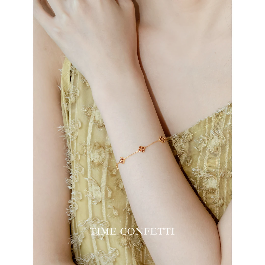 925银手链 镀K金【孙二娘】小红花-精致百搭四叶草手链TC 11262