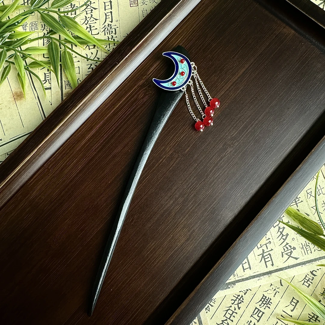 古风简约发簪银月烧蓝民族风流苏发簪a2274