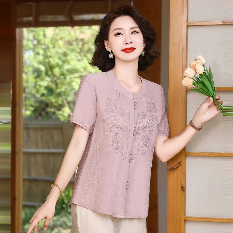 9194-时尚妈妈装夏季新款小衫休闲舒适宽松气质显瘦上衣【A27-3-3】