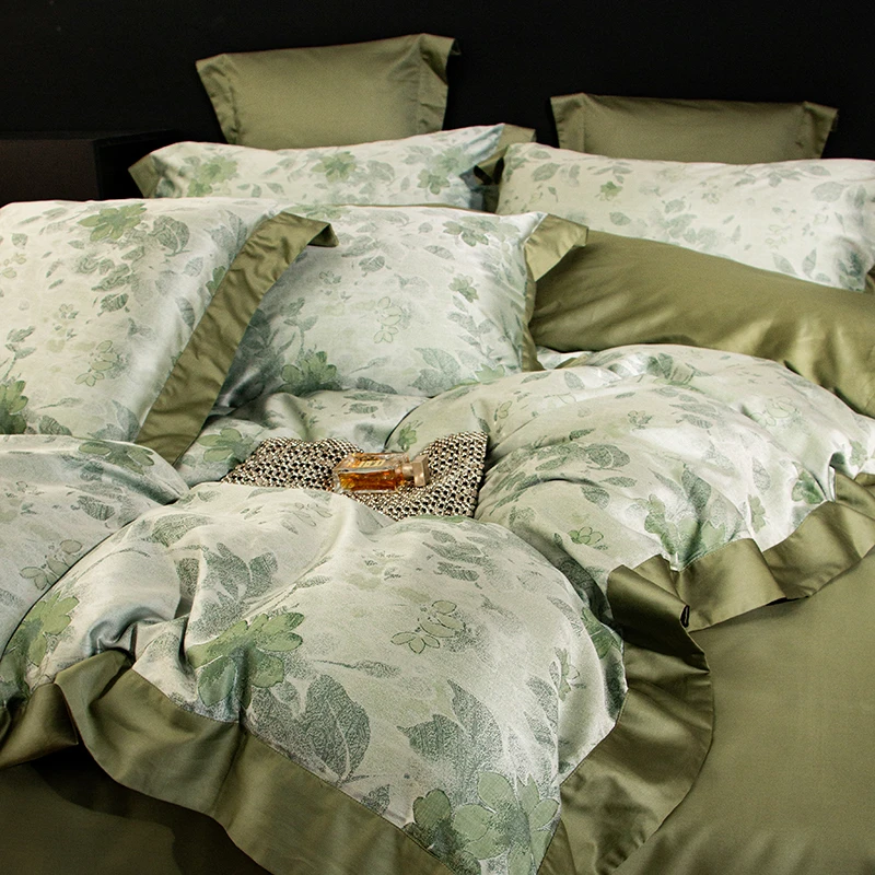 C7248 高端纯棉100s御棉色织提花四件套 霜月清秋绿200*230轻奢