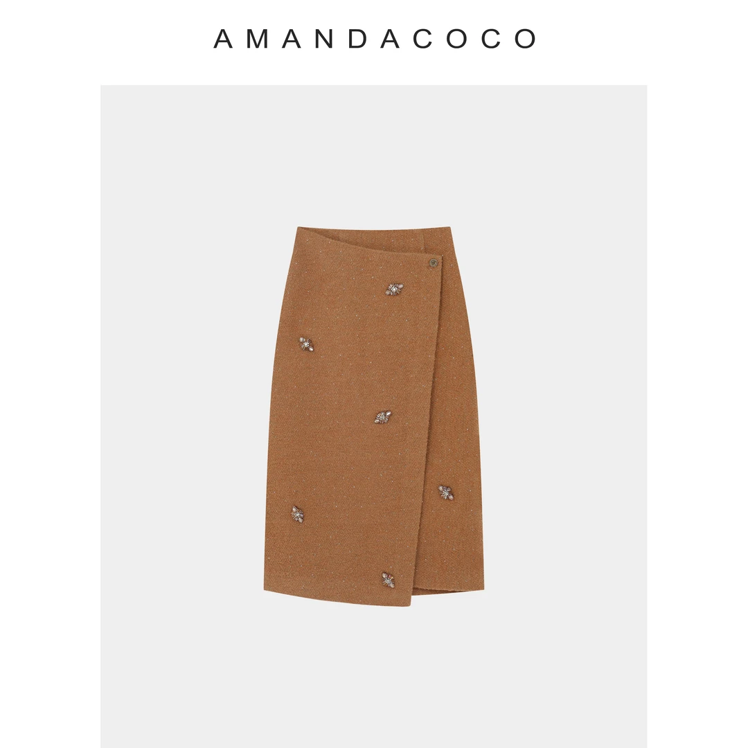 秀雅序列～秋冬轻奢法式细闪撒银不规则气质感毛呢半裙